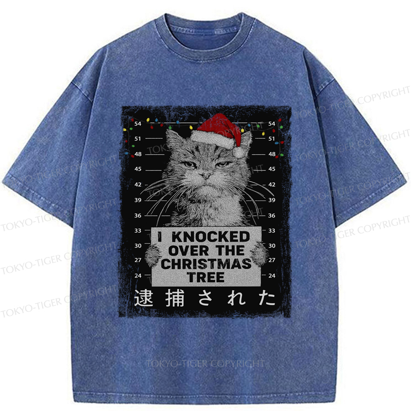 Tokyo-Tiger Funny Christmas Cat：I knocked over The Christmas Tree Washed T-Shirt