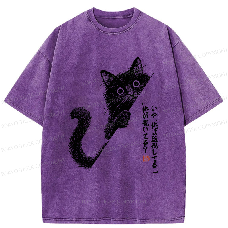Tokyo-Tiger A Funny Black Cat Is Watching You Washed T-Shirt