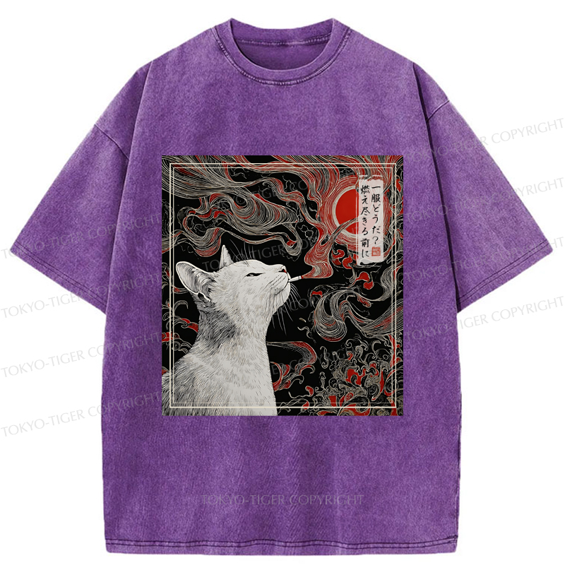 Tokyo-Tiger Vintage Japanese Smoking Cat Washed T-Shirt