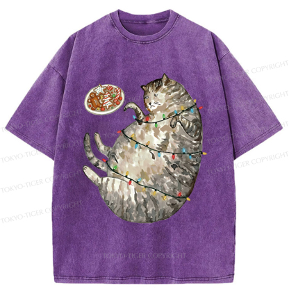 Tokyo-Tiger Dress The Cat Up In Christmas Spirit Washed T-Shirt