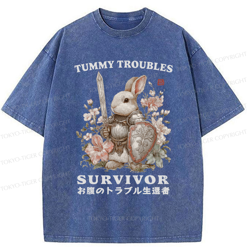 Tokyo-Tiger Funny Rabbit：Tummy Troubles Survivor Washed T-Shirt
