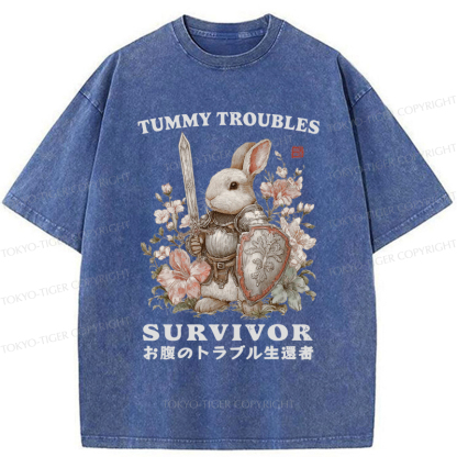Tokyo-Tiger Funny Rabbit：Tummy Troubles Survivor Washed T-Shirt