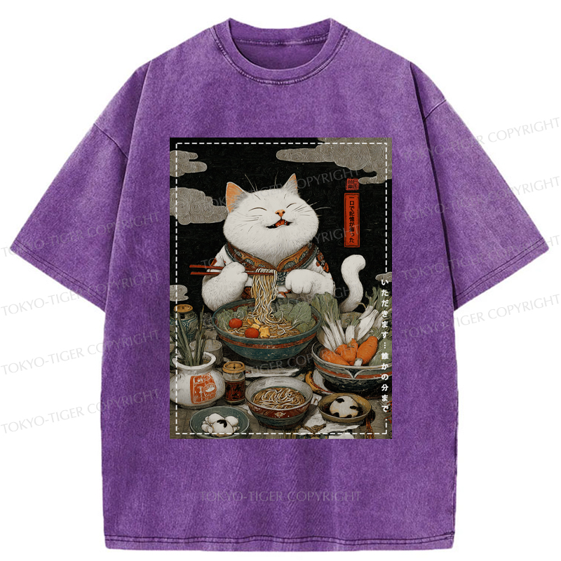 Tokyo-Tiger The Ramen-Loving Cat Washed T-Shirt