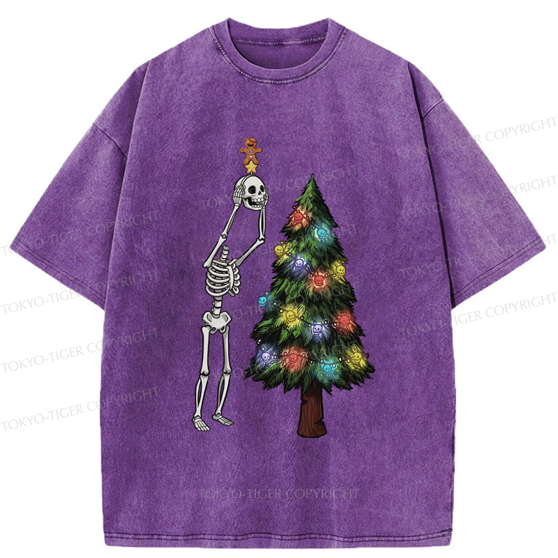 Tokyo-Tiger Skeleton's Christmas Tree Adventure Washed T-Shirt