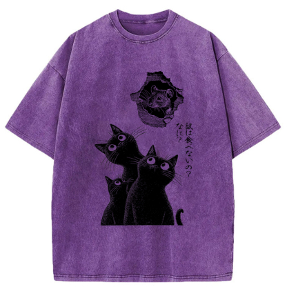 Tokyo-Tiger Cats And The Curious Mouse Washed T-Shirt