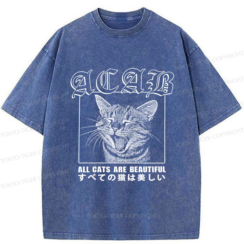 Tokyo-Tiger Beautiful Funny Cat ACAB Washed T-Shirt