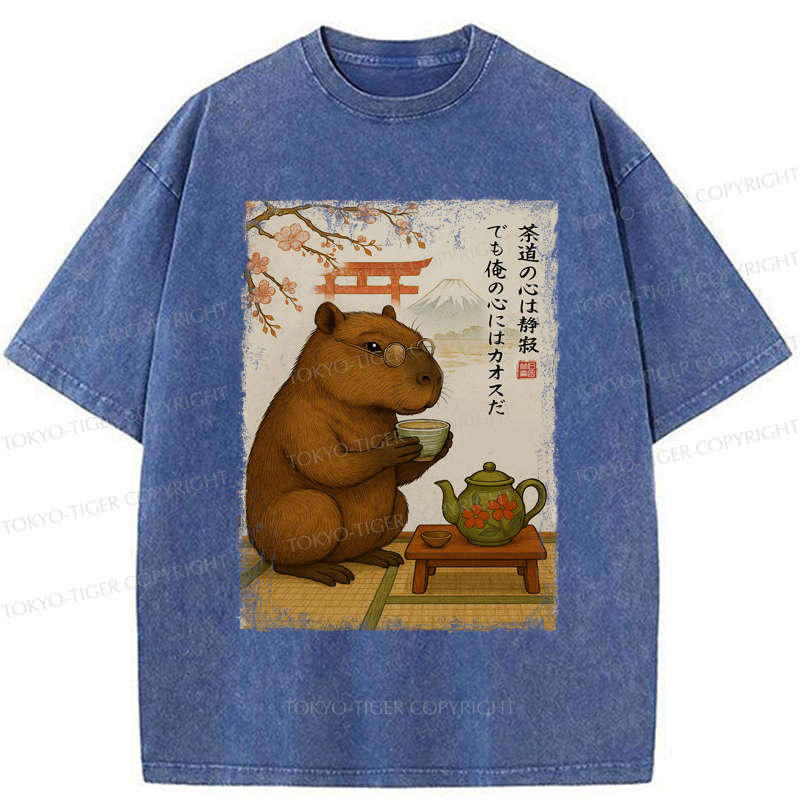 Tokyo-Tiger Tea Time With a Capybara Washed T-Shirt