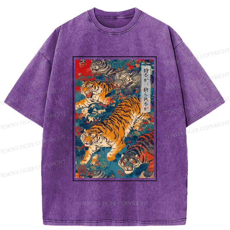 Tokyo-Tiger Retro Japanese Tigers Washed T-Shirt