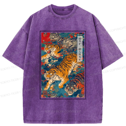 Tokyo-Tiger Retro Japanese Tigers Washed T-Shirt