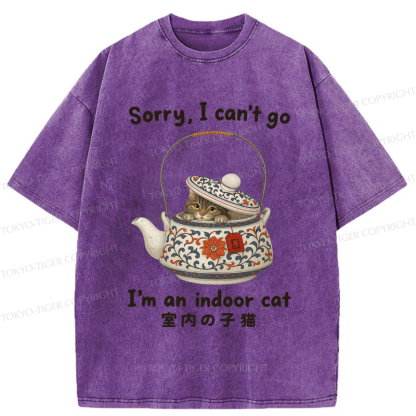 Tokyo-Tiger Cat Hiding In The Tea Set Washed T-Shirt
