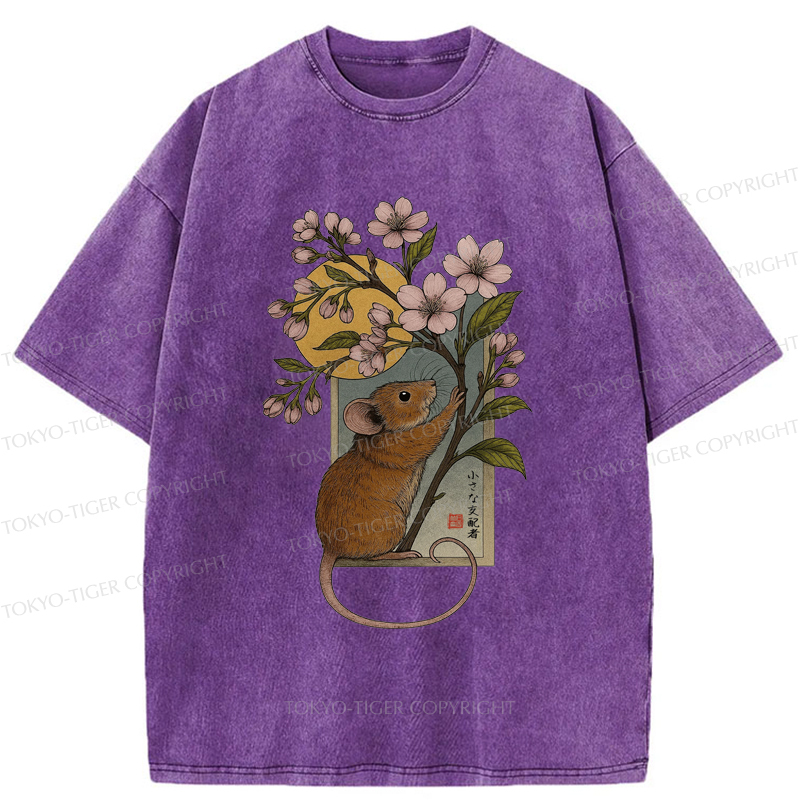 Tokyo-Tiger Young Mice And Sakura Washed T-Shirt