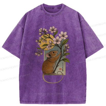 Tokyo-Tiger Young Mice And Sakura Washed T-Shirt
