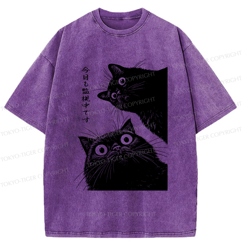 Tokyo-Tiger The Cat is Watching Today Washed T-Shirt