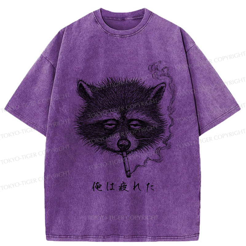 Tokyo-Tiger The Funny Raccoon is Tired Washed T-Shirt