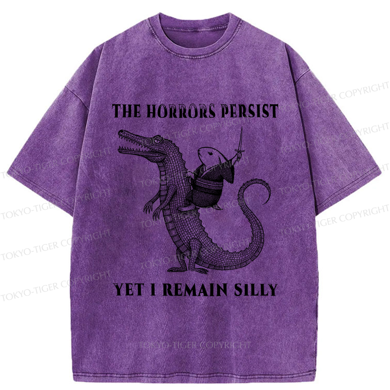 Tokyo-Tiger Samurai Rabbit Riding Crocodile Washed T-Shirt