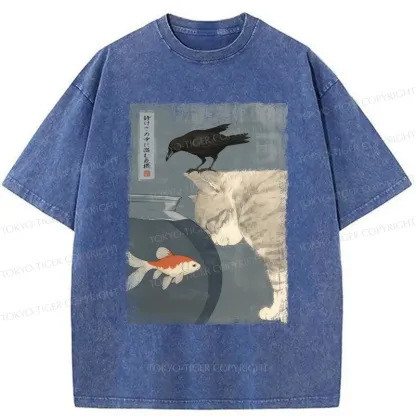 Tokyo-Tiger Crow And Cat Watching Fish T-Shirt