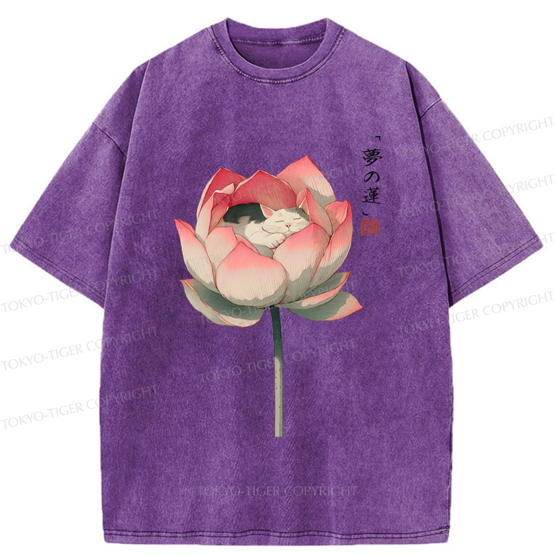 Tokyo-Tiger Cat Sleeping In A Lotus T-Shirt