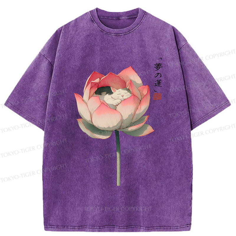 Tokyo-Tiger Cat Sleeping In A Lotus T-Shirt