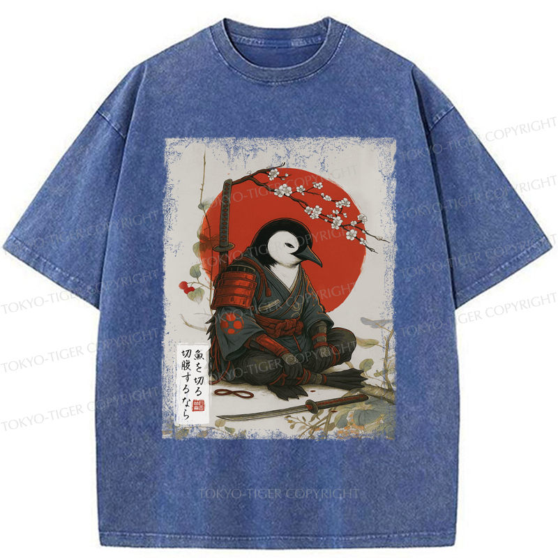 Tokyo-Tiger Japanese The Samurai Penguin Washed T-Shirt