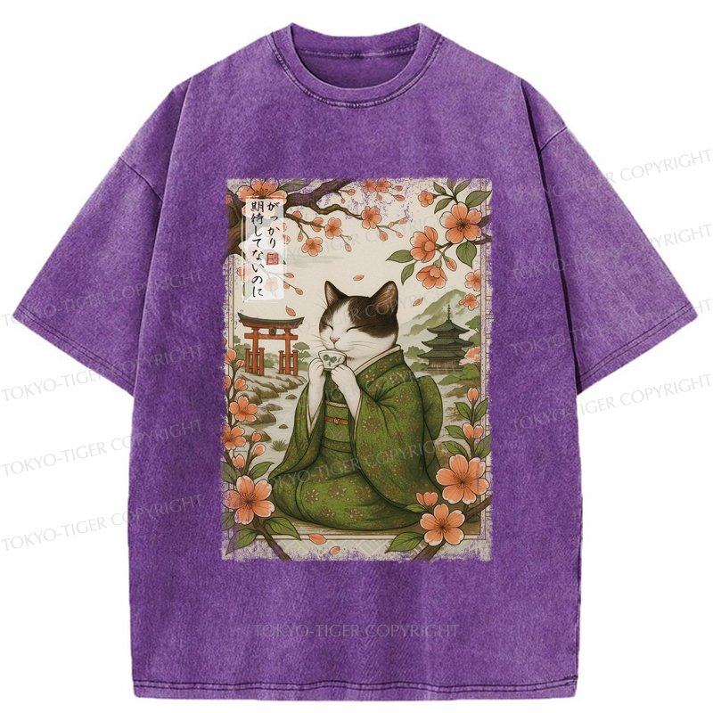 Tokyo-Tiger The Tea Ceremony Cat That Expects Nothing  Washed T-Shirt