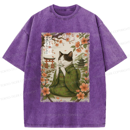 Tokyo-Tiger The Tea Ceremony Cat That Expects Nothing  Washed T-Shirt