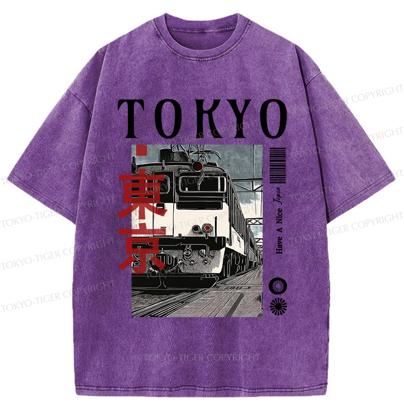 Tokyo-Tiger Tokyo Retro Train  Washed T-Shirt