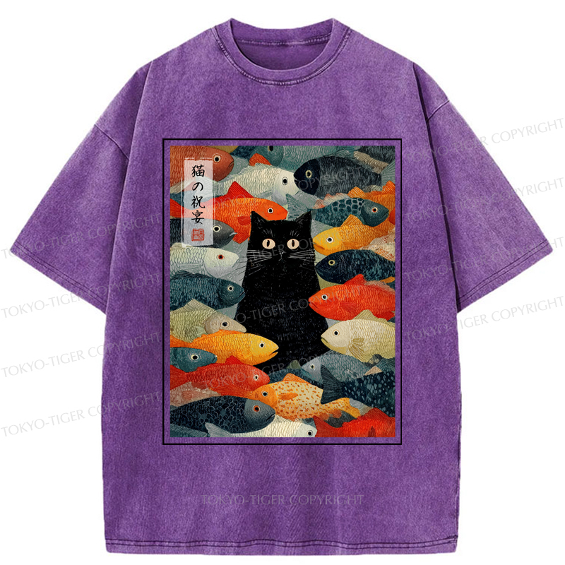 Tokyo-Tiger The Cat's Feast of Fish Washed T-Shirt