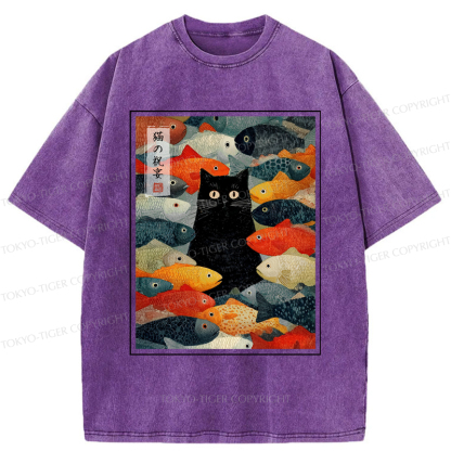 Tokyo-Tiger The Cat's Feast of Fish Washed T-Shirt