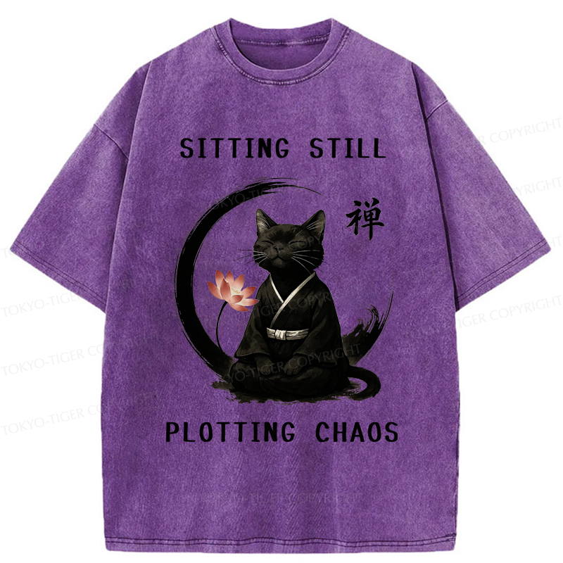Tokyo-Tiger Sitting still  plotting chaos Calming Zen Cat Funny Washed T-Shirt