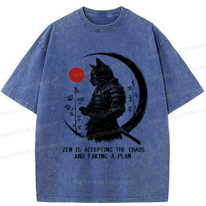 Tokyo-Tiger Zen Cat: Warrior of Serenity Washed T-Shirt