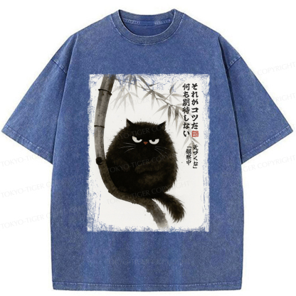Tokyo-Tiger Funny Silent Observer: The Cat's Gaze Washed T-Shirt