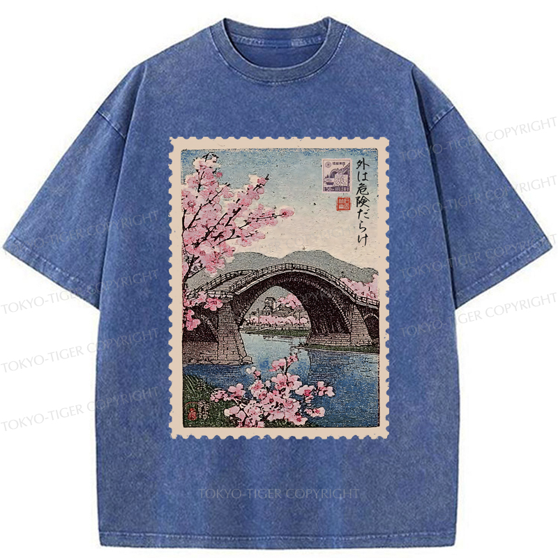 Tokyo-Tiger Vintage Attraction Stamp Washed T-Shirt