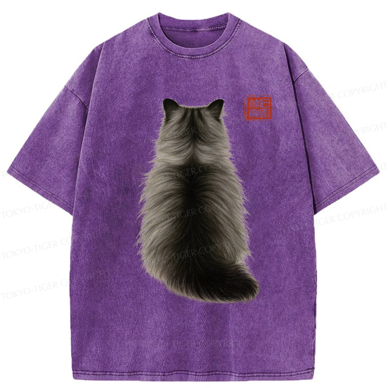 Tokyo-Tiger Cat's Back Ink Painting Washed T-Shirt