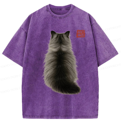Tokyo-Tiger Cat's Back Ink Painting Washed T-Shirt