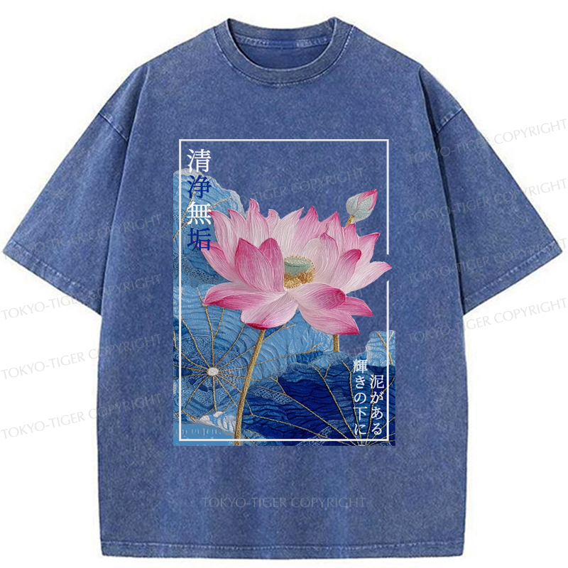 Tokyo-Tiger The Elegance of Ukiyo-e Lotus Washed T-Shirt