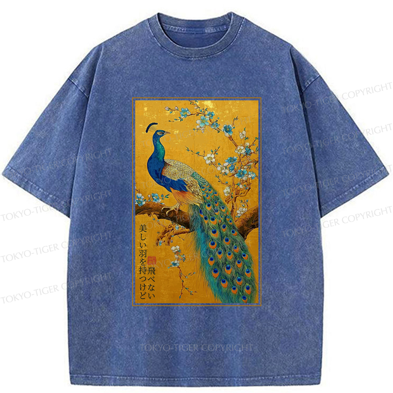 Tokyo-Tiger The Peacock's Silent Elegance Washed T-Shirt