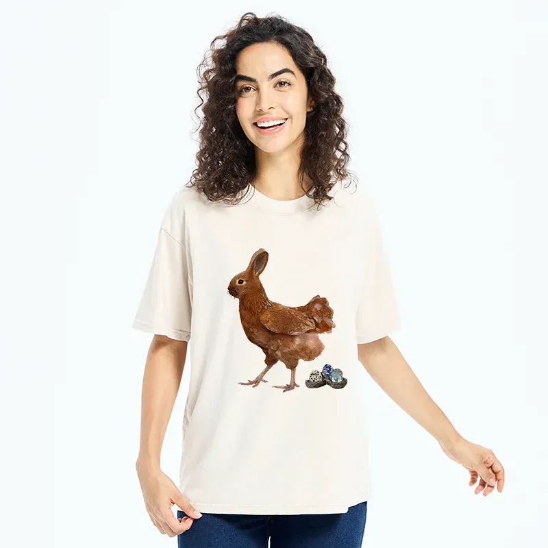 Tokyo-Tiger Easter Bunny Laying Eggs Washed T-Shirt