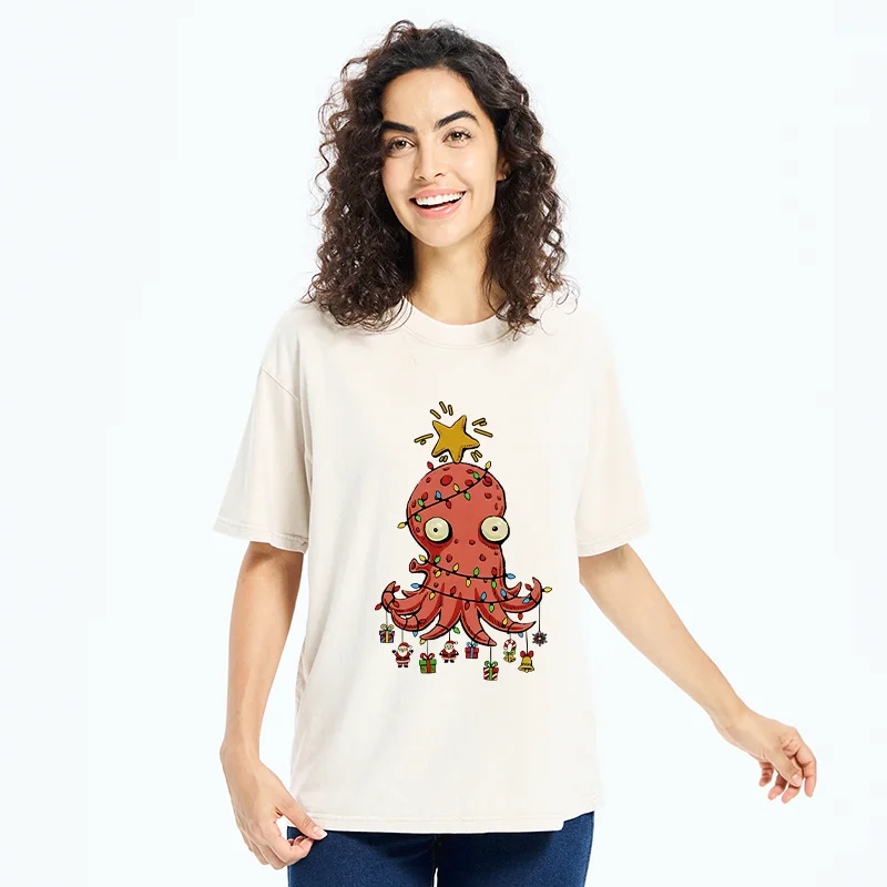 Tokyo-Tiger Christmas Octopus Washed T-Shirt