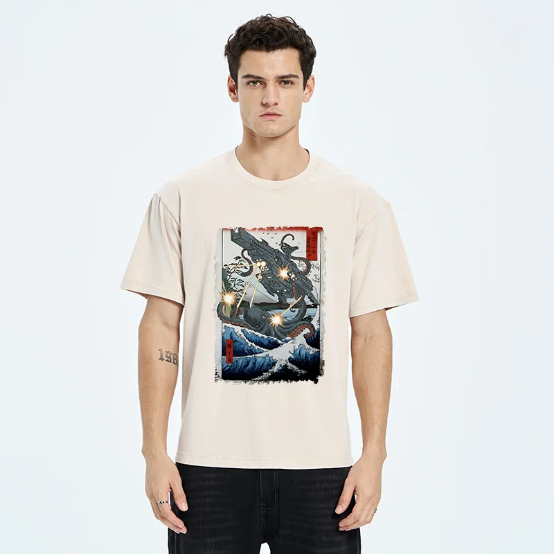 Tokyo-Tiger Octopus VS Spaceship Washed T-Shirt