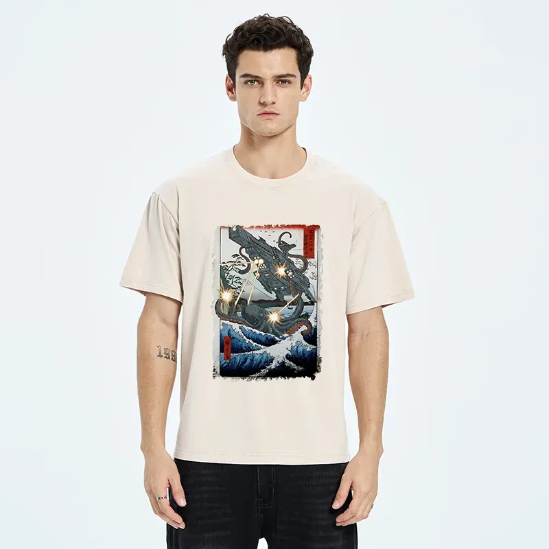 Tokyo-Tiger Octopus VS Spaceship Washed T-Shirt