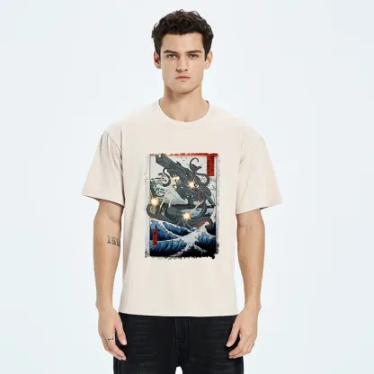 Tokyo-Tiger Octopus VS Spaceship Washed T-Shirt