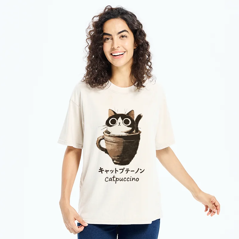 Tokyo-Tiger Cat Cappuccino Washed T-Shirt