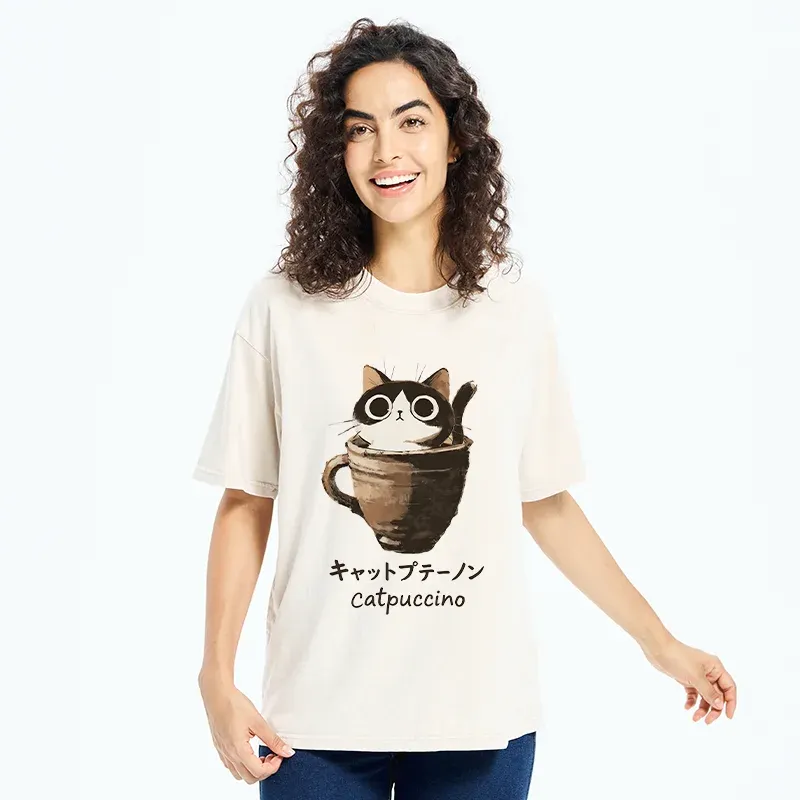 Tokyo-Tiger Cat Cappuccino Washed T-Shirt