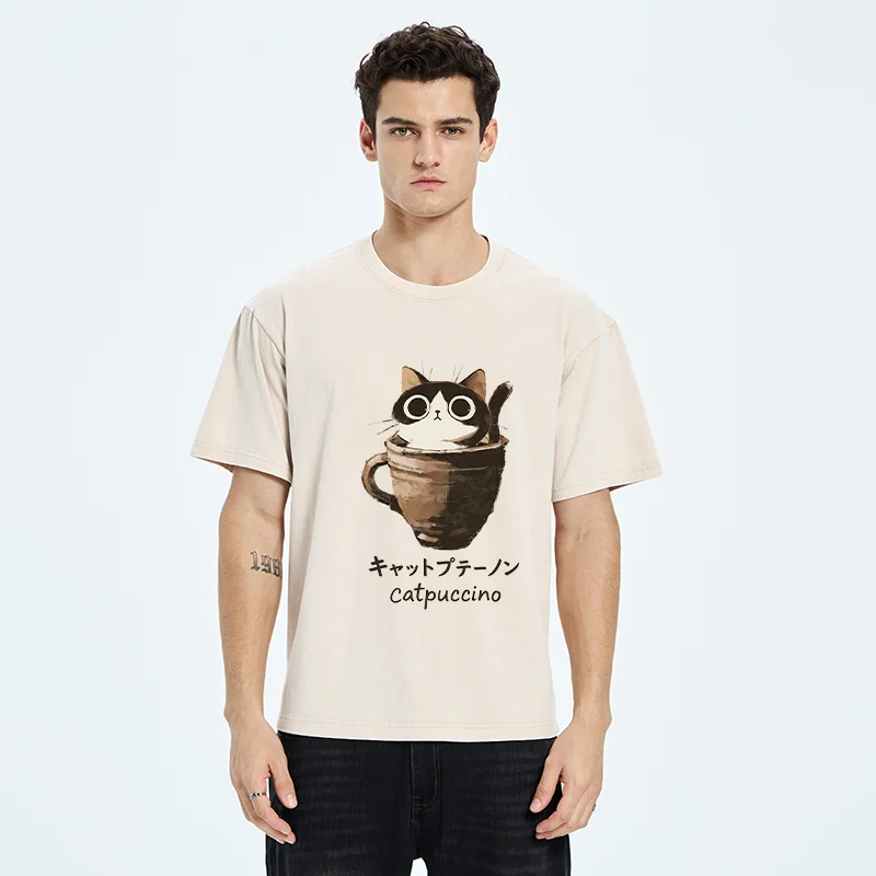 Tokyo-Tiger Cat Cappuccino Washed T-Shirt