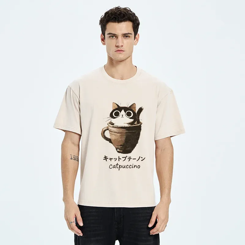 Tokyo-Tiger Cat Cappuccino Washed T-Shirt