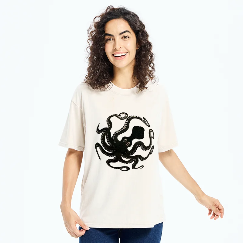 Tokyo-Tiger Octopus Surrounds Washed T-Shirt