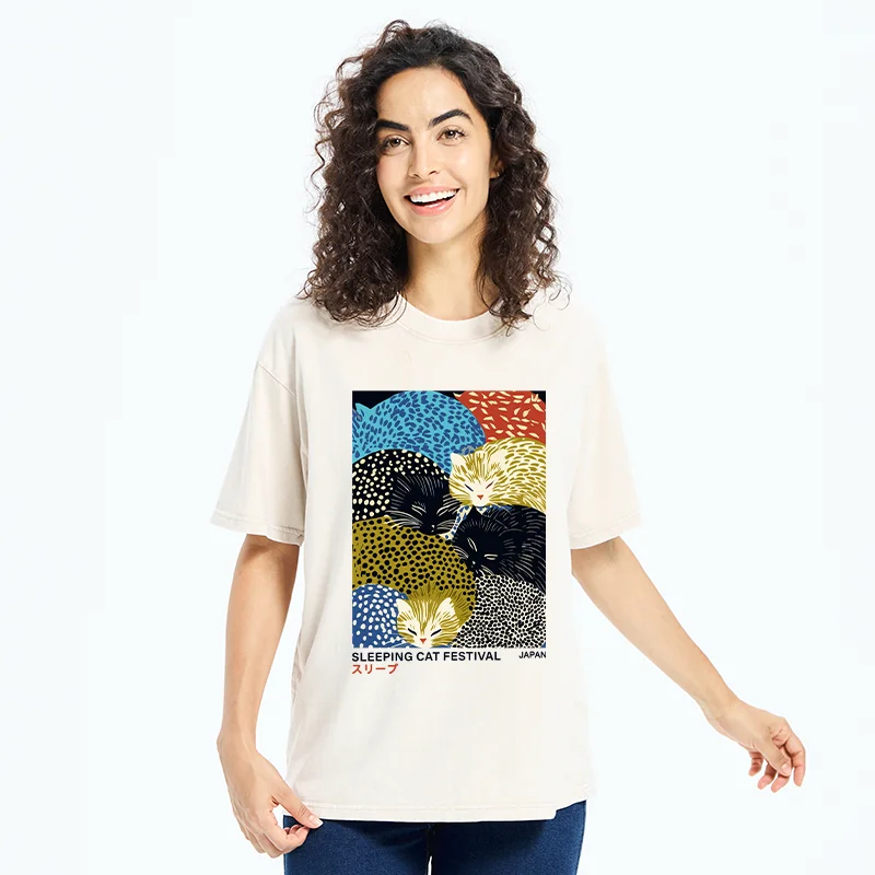 Tokyo-Tiger Cats Sleep Together Washed T-Shirt