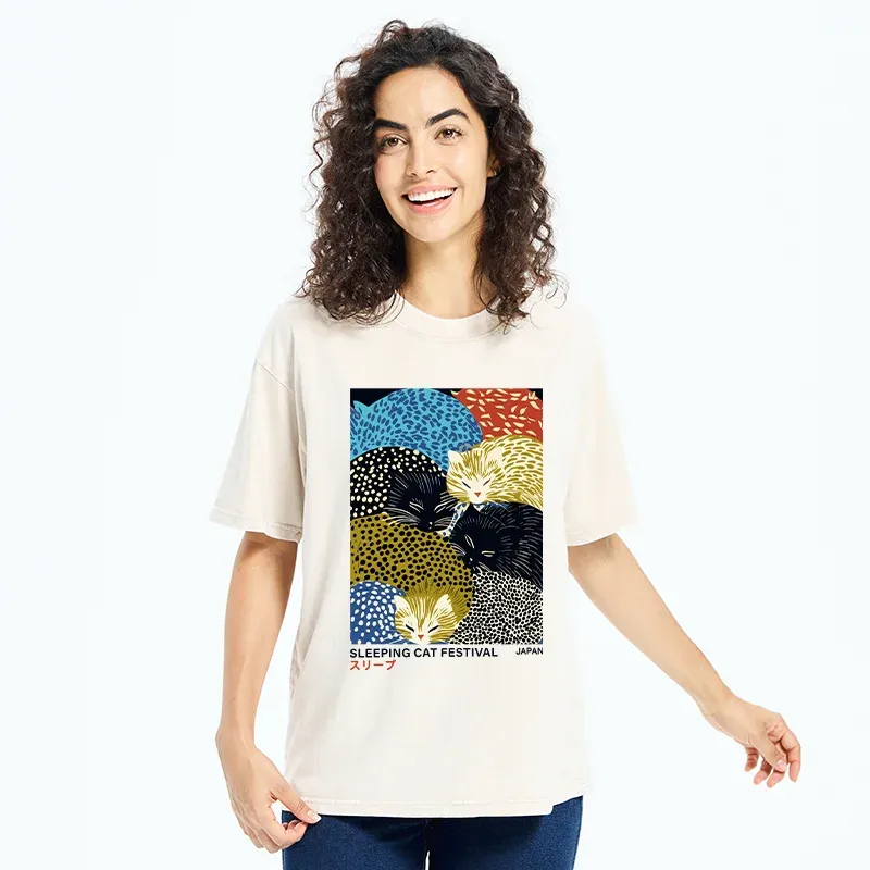 Tokyo-Tiger Cats Sleep Together Washed T-Shirt