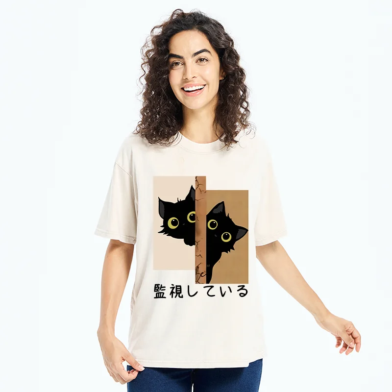 Tokyo-Tiger Cats Secretly Watching Washed T-Shirt