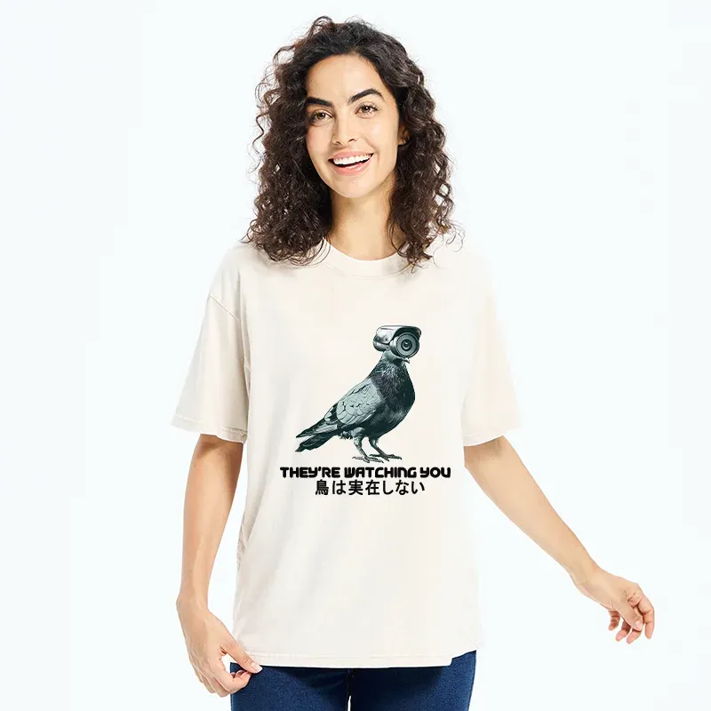 Tokyo-Tiger Birds Aren't Real Funny Washed T-Shirt